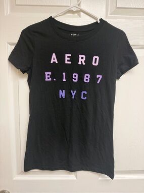 Aeropostale Black Short Sleeve Tee with Purple Lettering - NWOT